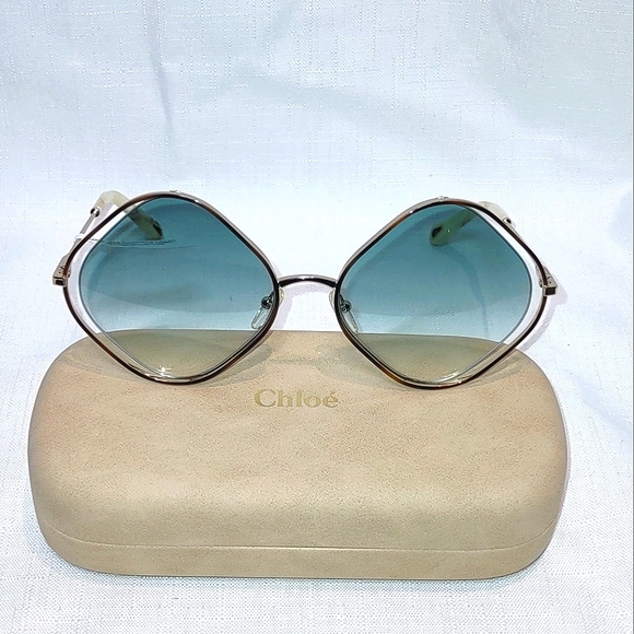 Chloé Poppy 57mm Diamond Shape Sunglasses-Blue Havana - Picture 3 of 13